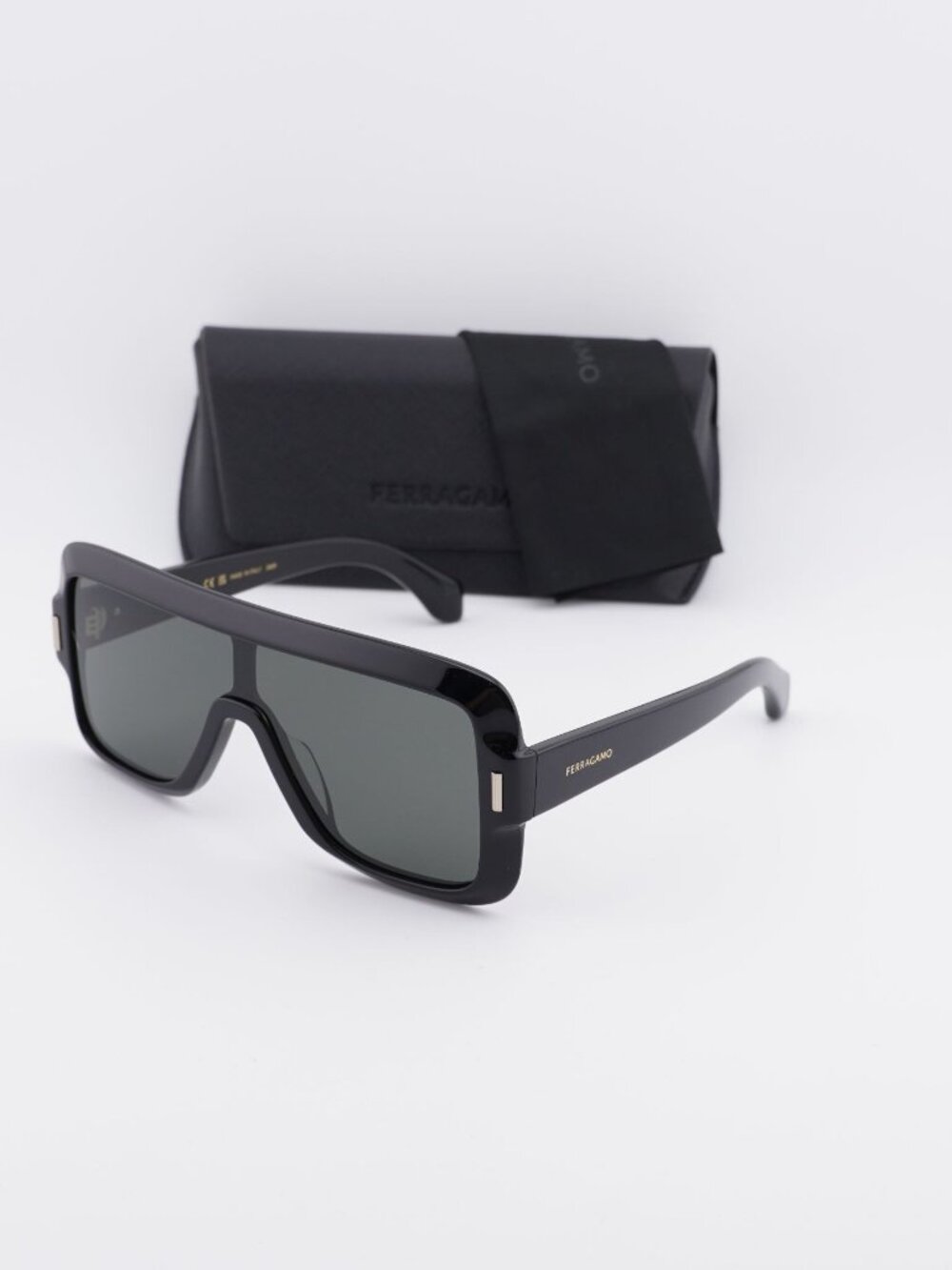 Salvatore Ferragamo SF2061SE 001 Shield Sunglasses - Black / Smoke